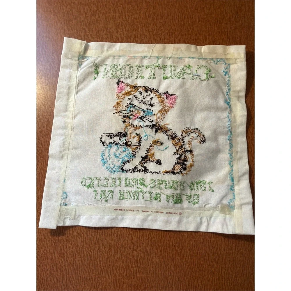 Vtg Cross Stitcg Embroidery 1950's Cat Design 10.5